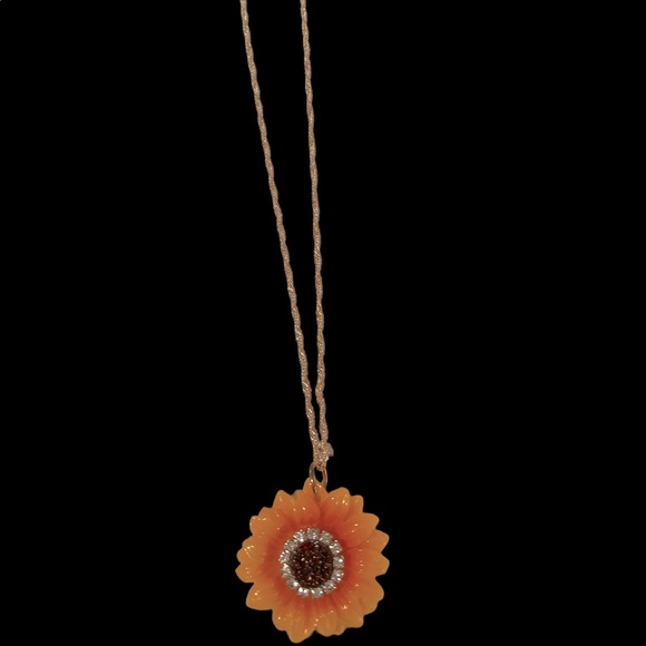 GORGEOUS ACRYLIC SUNFLOWER WITH CRYSTALS PENDANT/NECKLACE - Picture 3 of 5